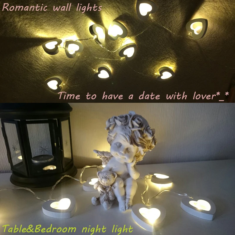 

10LED Heart Shape String Lights Warm Wooden For Christmas birthday Wedding Decoration Party Valentine's Day Home Light blubs