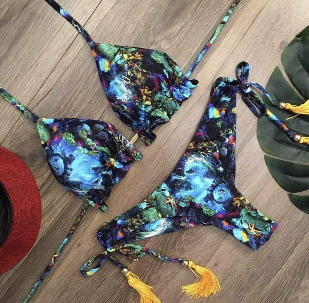 

2020 New Summer Fashion Best Selling Women Sexy Print Swimsuit Bikini Solid Separate Swimsuit Bikinis Maillot De Bain Femme S~L