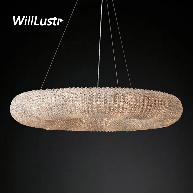Modern K9 Crystal Pendant Lamp Villa Sitting Room Hotel Hall Restaurant Mall Bedroom Luxury Ring Chandelier Suspension Lighting | Лампы и