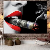 nordic grey red lip cigarettes tapestry wall hanging us dollar smoke personality wall tapestry home decoration carpet blanket