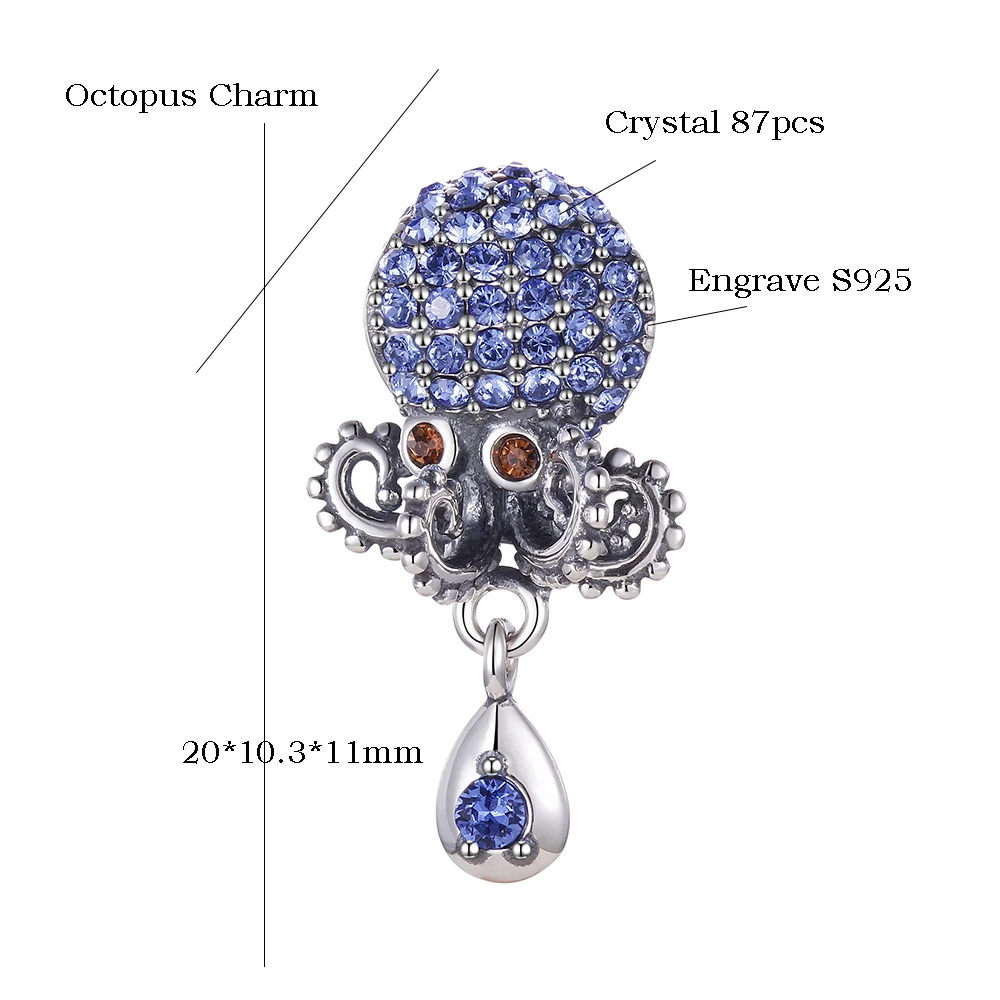 Серебро 925 ювелирные изделия Осьминог шарик Micropave Установка синий камень Cz
