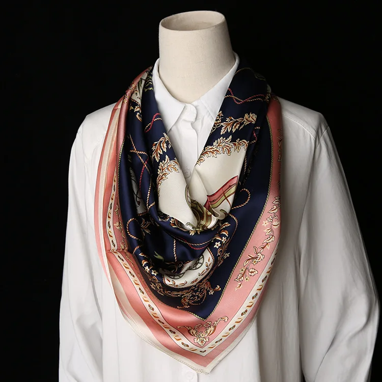 Модный женский шарф из чистого шелка 90*90 см роскошный брендовый натурального