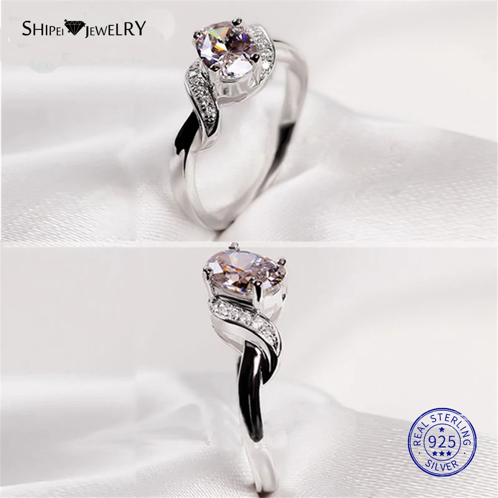 Shipei 100% 925 Sterling Silver Fine Jewelry White Gold Oval Sapphire Engagement Ring for Women Anniversary Gift | Украшения и