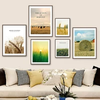 rice paddy field grain haystack harvest wall art canvas painting nordic posters and prints wall pictures for living room decor