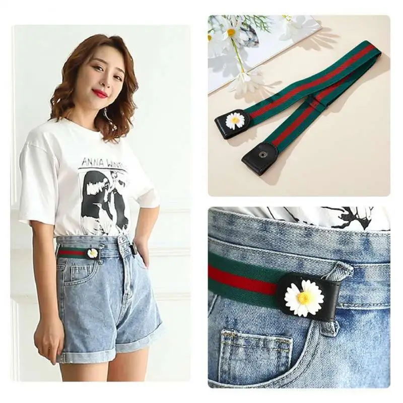 Пряжка бесплатно Эластичный ремень для джинсов брюк унисекс Невидимый без