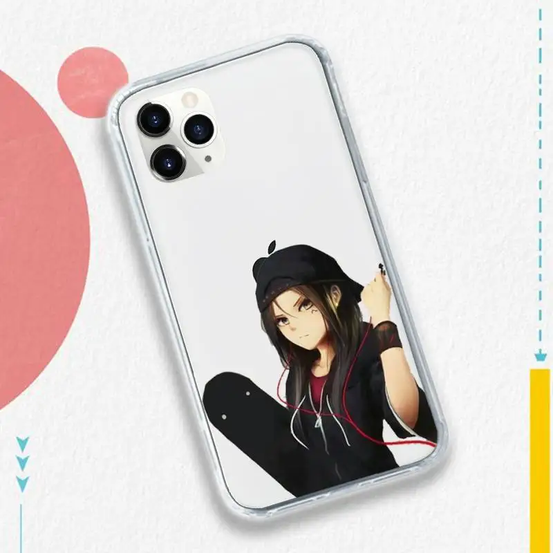 

Skateboard cartoon girl Phone Case Transparent soft For iphone 5 5s 5c se 6 6s 7 8 11 12 plus mini x xs xr pro max