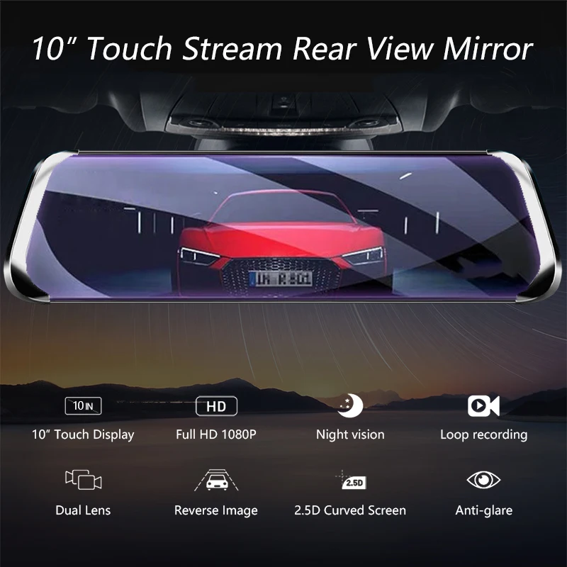 Автомобильный видеорегистратор ADDKEY 10 &quotс сенсорным экраном двойной объектив