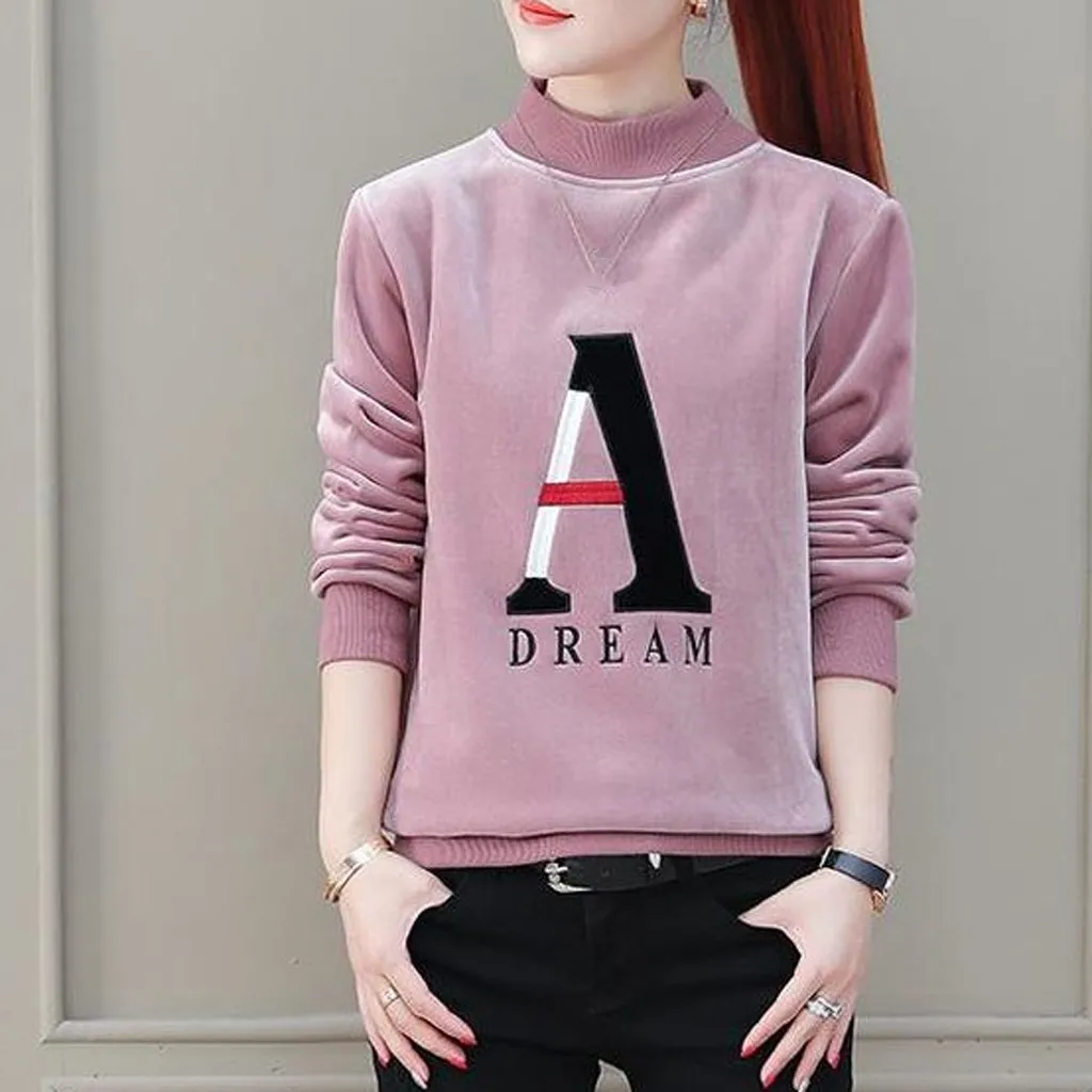 

Winter Lady Sweatshirt Jacket Fashion Letter Turtleneck Top Long Sleeve Sweatshirt Casual Solid Thicken Sweatshirt Z1205
