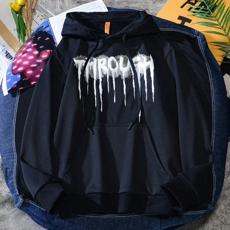 

Hip Hop Rock Streetwear 2021 Autumn Spring Fashion Black Grey Men'S Long Sleeve Pullover Hoodies Sweatshirts Clothes