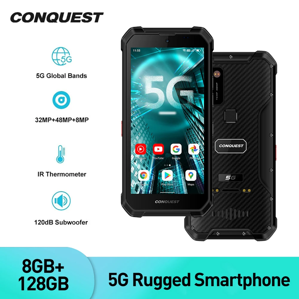 CONQUEST S21 глобальная версия двойной 5G прочный смартфон 8 Гб 128 ГБ IP68 Водонепроницаемая задняя камера 48 Мп Android 11 NFC мобильный телефон