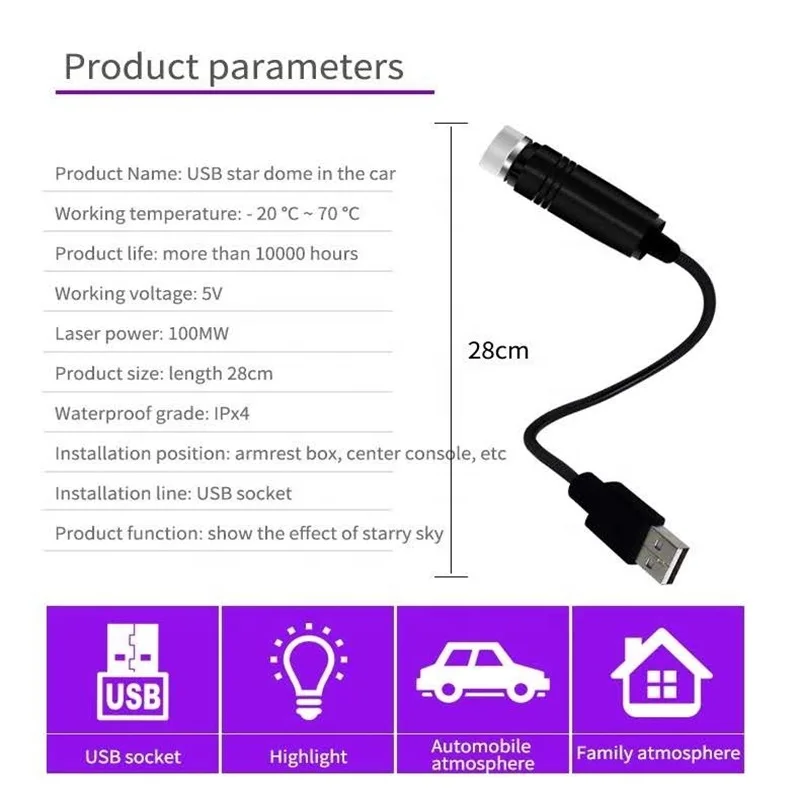 

Mini Starry Usb Car Projector Lens Led Light Neon Ambient Auto Atmosphere Lights Car Roof Interior Star Light Car Lamp