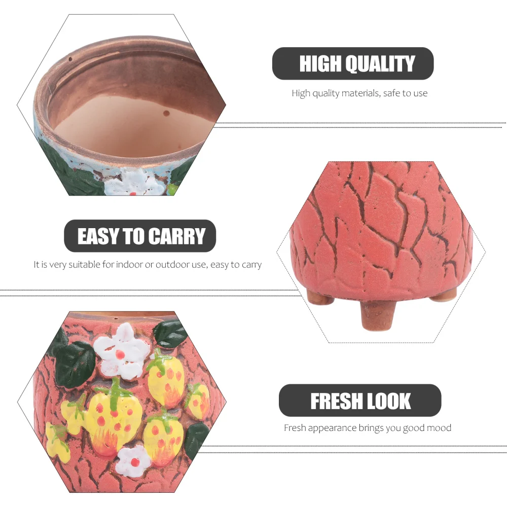 

4Pcs Hand Printed Flowerpot Strawberry Pattern Planter Household Flowerpots