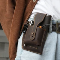 double mobile phone holder hanging waist bag men vintage multi function outdoor fanny pack male key pen holder belt bum bag