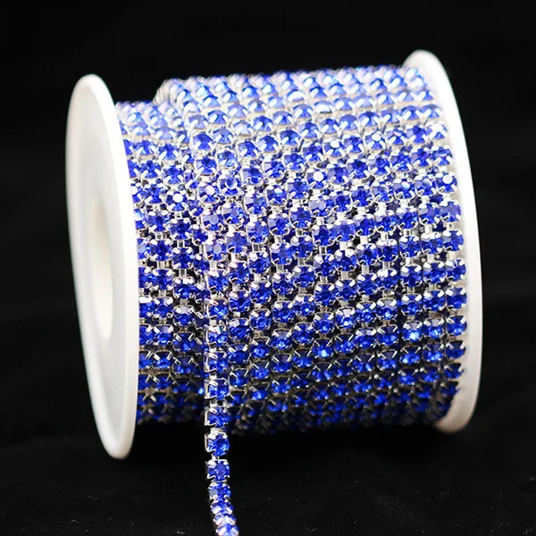 sapphire 10 ярд ss6 ss12 ss16 цветная стеклянная отделка горного хрусталя Закрытая цепь серебряная чашка коготь швейное ремесло DIY украшения для одежды Ювелирные изделия бусины - Цвет: sapphire