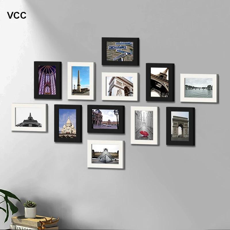 

Рамка для фотографий из натурального дерева, набор из 12 шт. плексигласа с черно-белым настенным креплением, размер 13x18 см, фоторамки для подв...