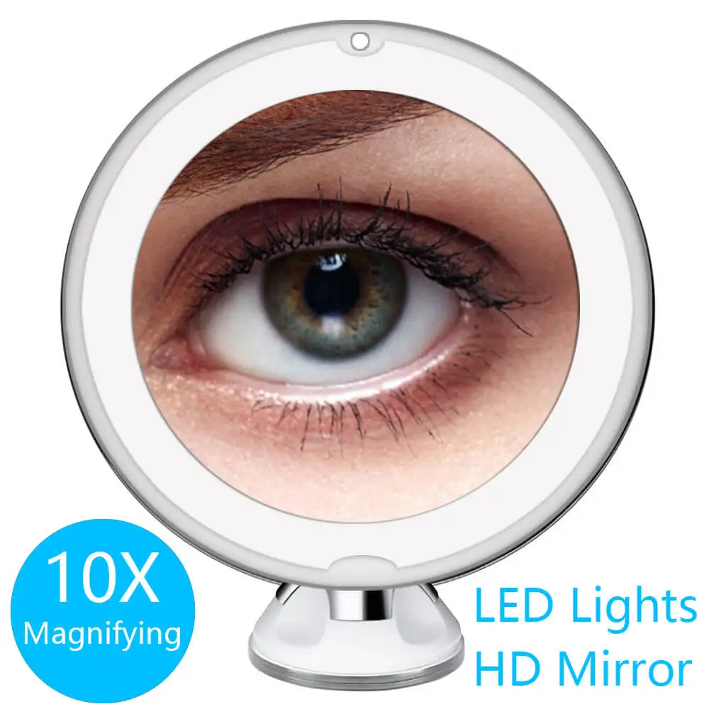 10X Led Mirror Short 10X увеличительный светодиодный светильник для макияжа, зеркальная лампа, лупа, батарея, портативное ручное туалетное стекло, макияж, мини косметический инструмент на присоске - Цвет: 10X Led Mirror Short