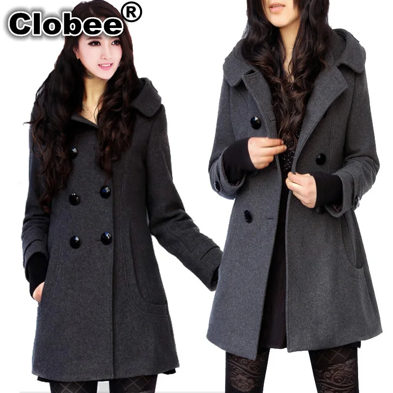 Тренч для женщин 2019 плюс размер хит модных продаж Женская шерстяная смесь зимнее