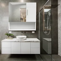 FCH 55x15x55CM Wall-Mounted Bathroom Sink Cabinet 1 Mirror Door One Wooden Door MDF White Spray Paint Waterproof[US-Depot]