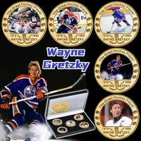 5pcs great ice hockey player gold plated commemorative coin set with coin holder canadian sports souvenir coin gift for him fans