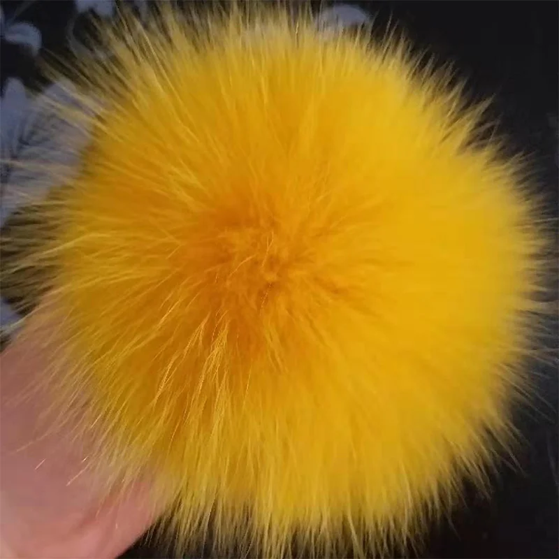 Yellow Fox Pompon Помпон из натурального Лисьего меха DIY помпон из натурального меха для шапок, шапка Skullies, помпон из меха для обуви, сумки, аксессуары 12-14 см - Цвет: Yellow Fox Pompon