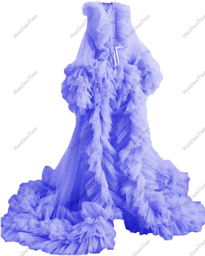 2022 Women's Ruffle Pleated Tulle Maxi Dress Maternity Photography Boudoir Show Formal Bathgown