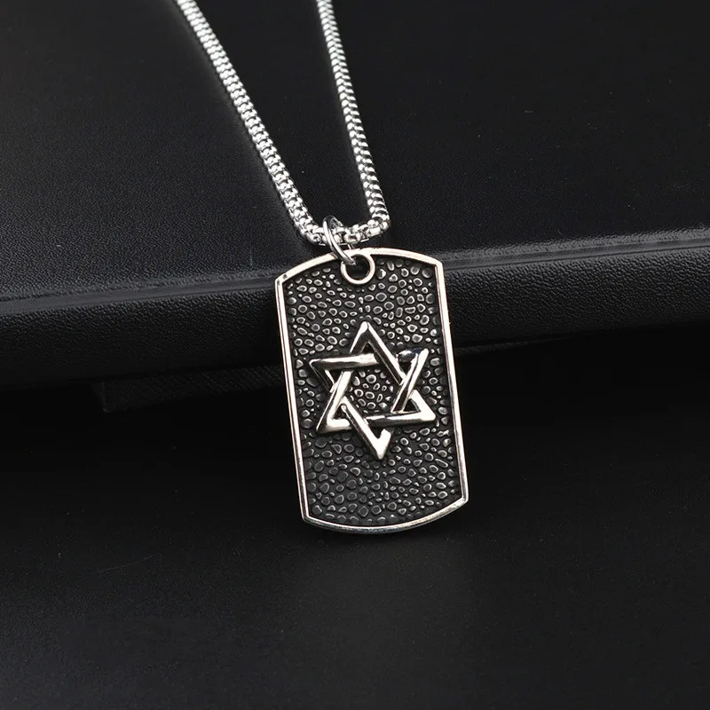 

Six Pointed Star Army Pendant Necklace Stainless Steel Fashion Hiphop Chain Men and Women Disco Jewelry Rock Band Nightclub Bar