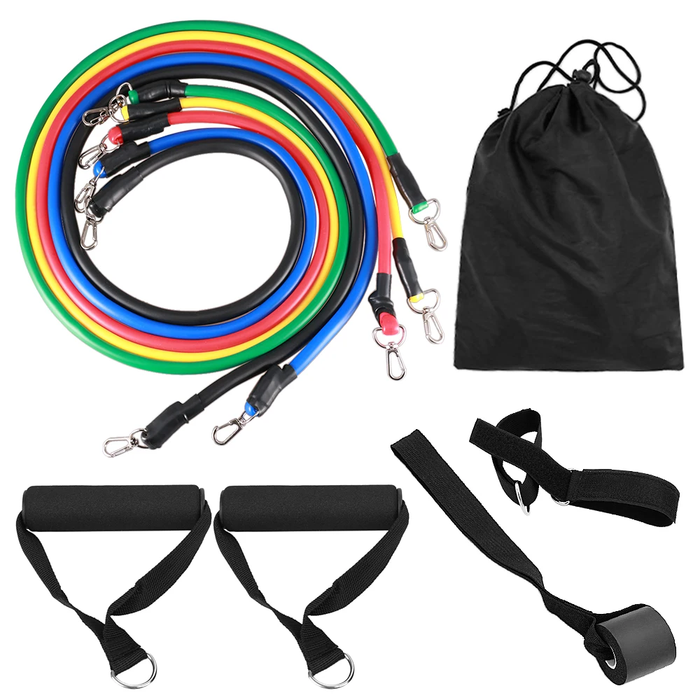 

11pcs Resistance Bands Set Sports Home Fintess Exercise Tube Bands Door Anchor Ankle Straps Cushioned Handles with Carry Bags