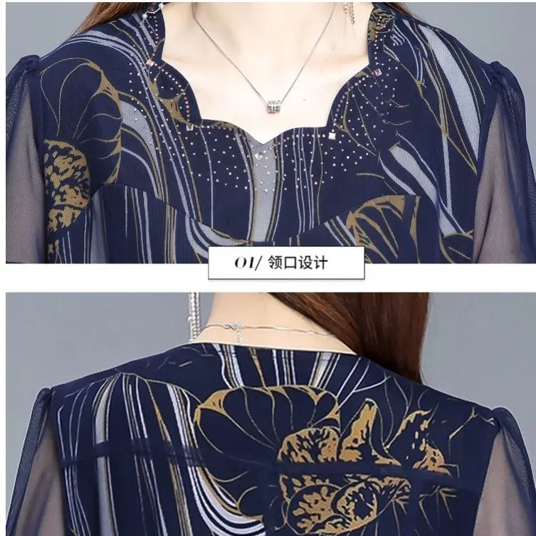 

Casual Summer Spring Women's Dress O-Neck Short Sleeve A-Line Women's Dress Elegant print Chiffon Female Clothes AA3066
