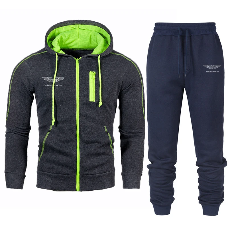 

2021 new ASTONMARTIN car logo pocket zipper sweatshirt casual and comfortable printed hoodie + trousers suit for men and women