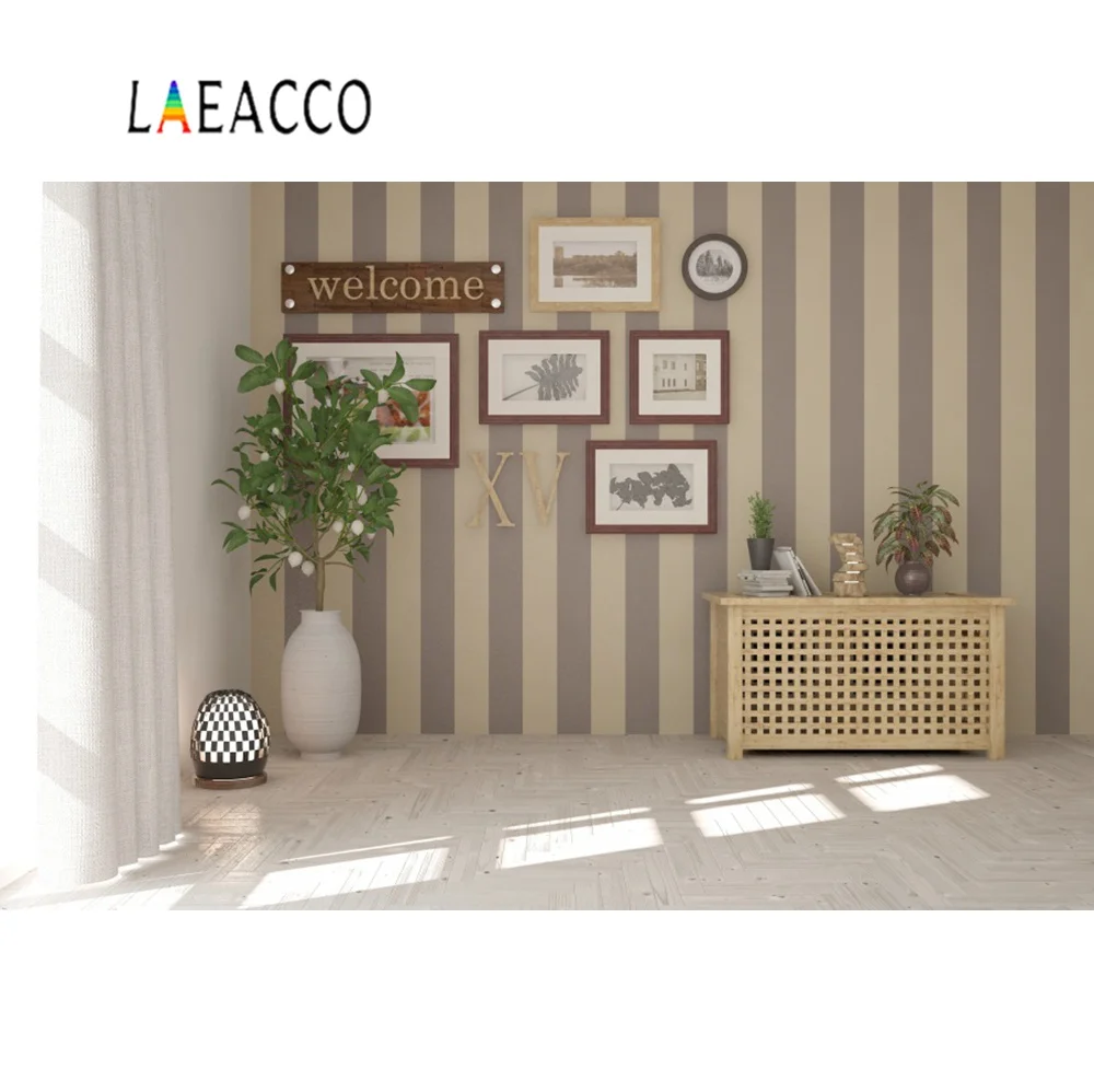 Laeacco уютная гостиная в полоску настенная рамка занавеска деревянный пол детский