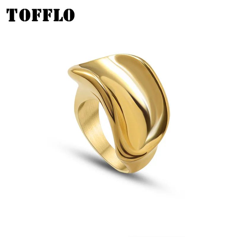 

TOFFLO Stainless Steel Jewelry Curved Exaggeration Handmade Precision Casting Ring Female Hip Hop Ring BSA162