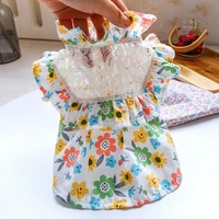 lace dog dresscat clothes floral breathable spring summer fashion dog clothes for small dogs yorkshire princess pet costumes