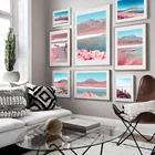Настенная картина с изображением розового пляжа, морского фламинго, горного кактуса, постеры и принты на холсте в скандинавском стиле, настенные картины для декора гостиной
