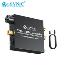 esynic 192khz dac digital optical coaxial toslink to analog stereo rca 3 5mm jack audio converter adapter support volume control