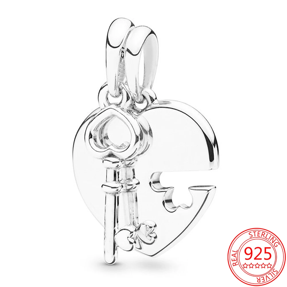 

Реальные 925 стерлингового серебра бисера друг "Сердце", и в виде ключа подходят оригинальный бренд DIY браслет ювелирные изделия, кулон для из...