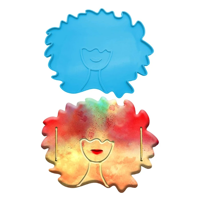 

3 Pcs Afro Female Beauty Head Keychain Resin Mold Tray Coaster Silicone Mould