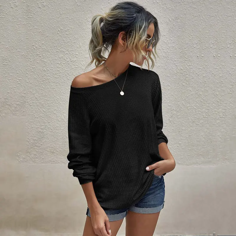 Женский свободный вязаный свитер с открытыми плечами джемпер длинным рукавом