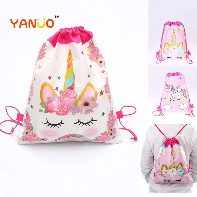 

1Pc Children's School Bag Drawstring Backpack Ladies Messenger Bag Shoulder Unicorn Pink Gift Bag Packaging