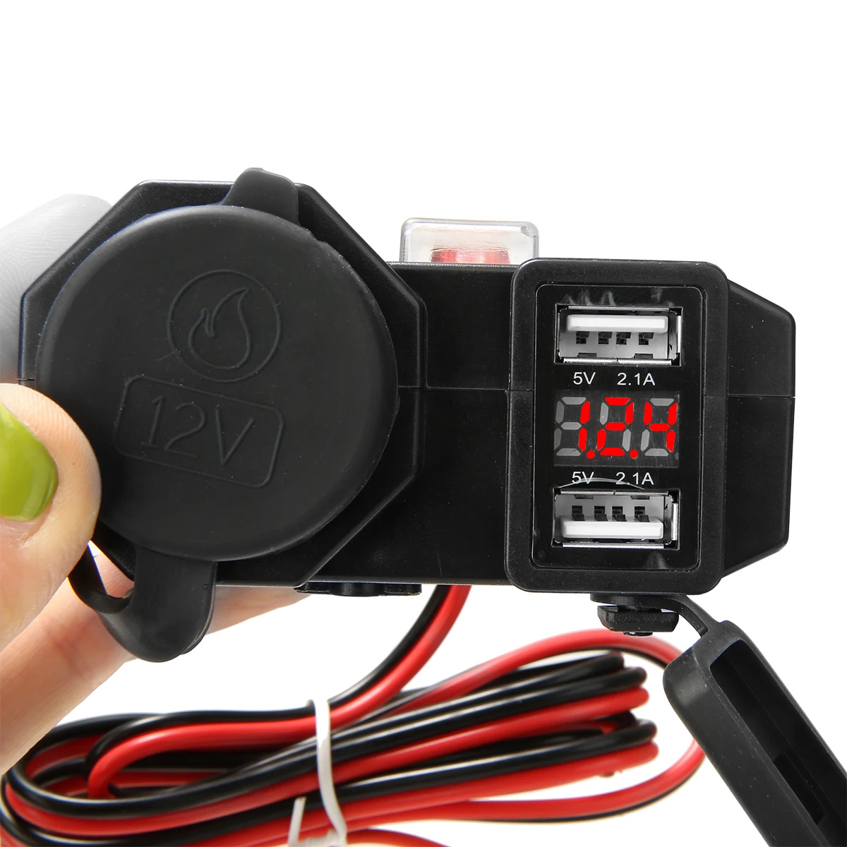 Универсальное зарядное устройство для мотоцикла с двумя разъемами USB 2.1A +