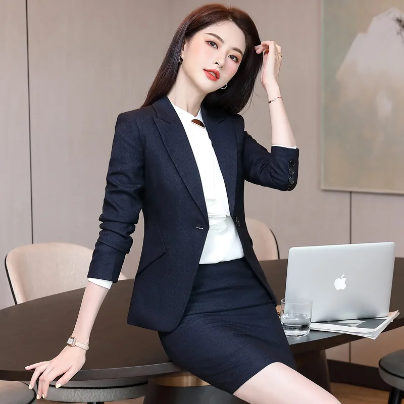 IZICFLY Autumn Spring Style Interview Office Work Wear For Women Blazer With Trouser Business Elegant Pants Suits Outfit-gray