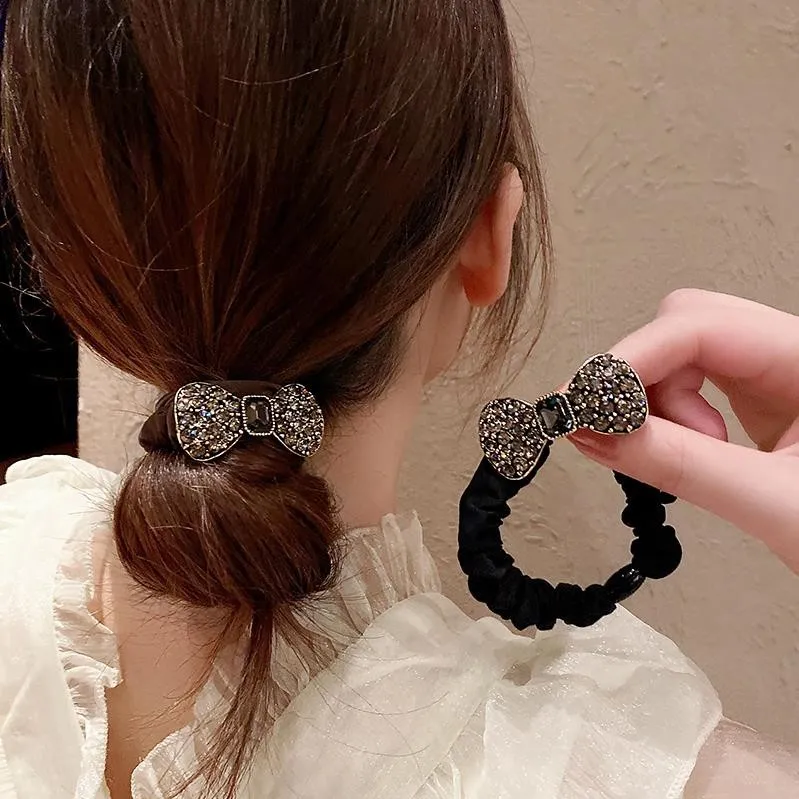

Vintage Fashion Bowknot Crystal Full Rhinestone Hair Tie French Intestine Circle Headband Rubber Band hair accessories