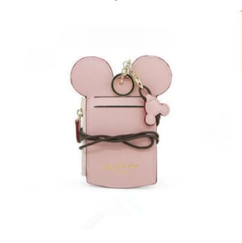 pink Красивые открытки, Обложка для паспорта из искусственной кожи, кошелек для карт, Обложка для паспорта, чехол для карт с изображением мышки, ушей, с подвеской - Цвет: pink