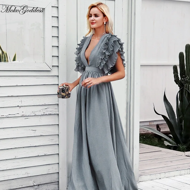 

MokoGoddess Spring and summer 2020 women's dress sexy V-neck ruffled short-sleeved dress