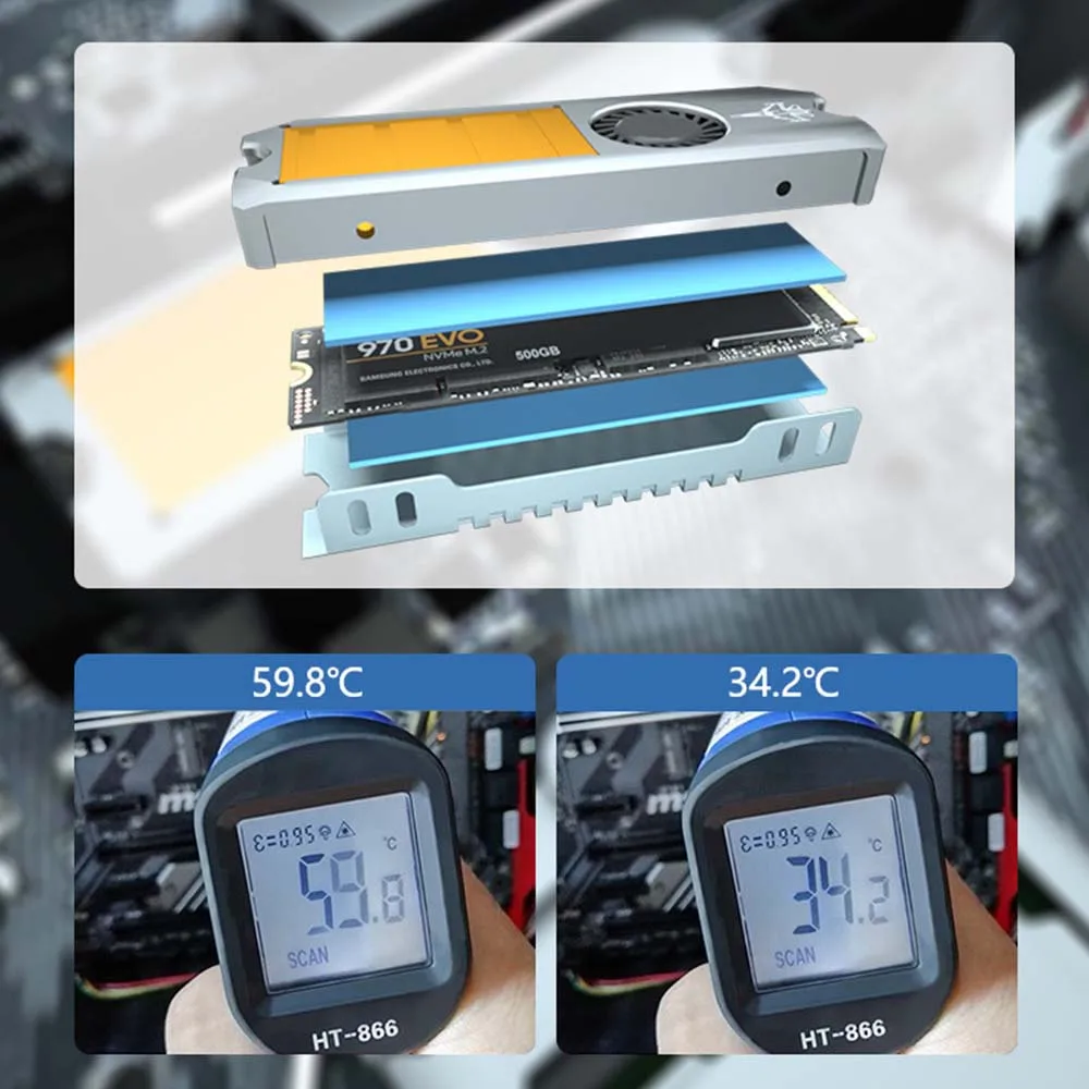 JEYI теплоотвод охлаждающий вентилятор с контролем температуры M.2 SSD твердотельный