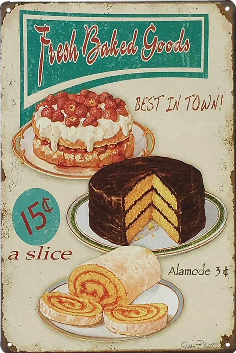 

Metal Sign Fresh Baked Goods Delicious Old-fashioned Bakery Shop In Town Art Wall Decoration Square Metal Sign 8X12 Inches