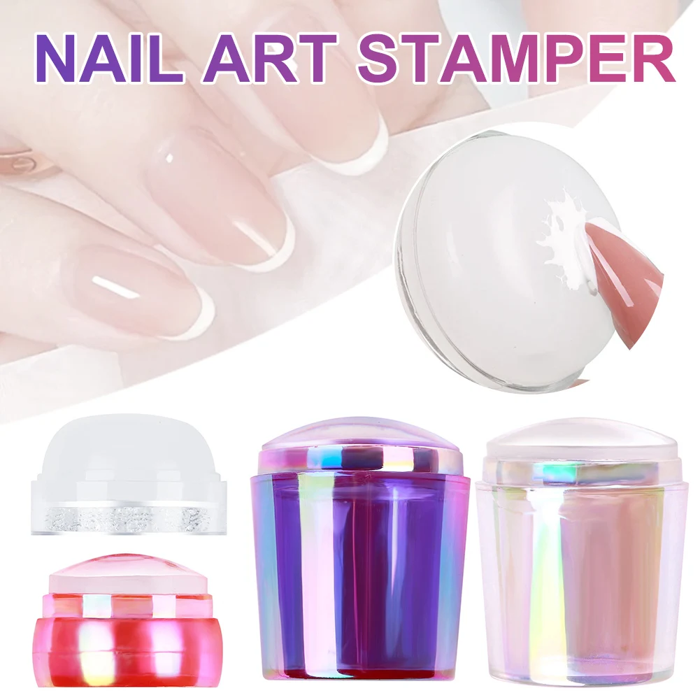 

1pcs Silicone Nail Stamper Round Jelly Nail Art Stamper Transfer Print Scraper Reusable French Nails Printing Manicure Tool