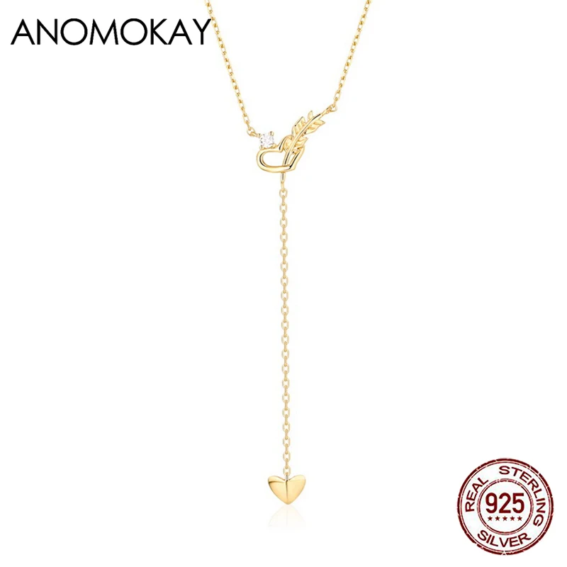 

Classic Romantic Cupids Arrow Chain Link Gold Color Necklace for Valentine's Day Gift 925 Silver Double Love Arrow Necklace