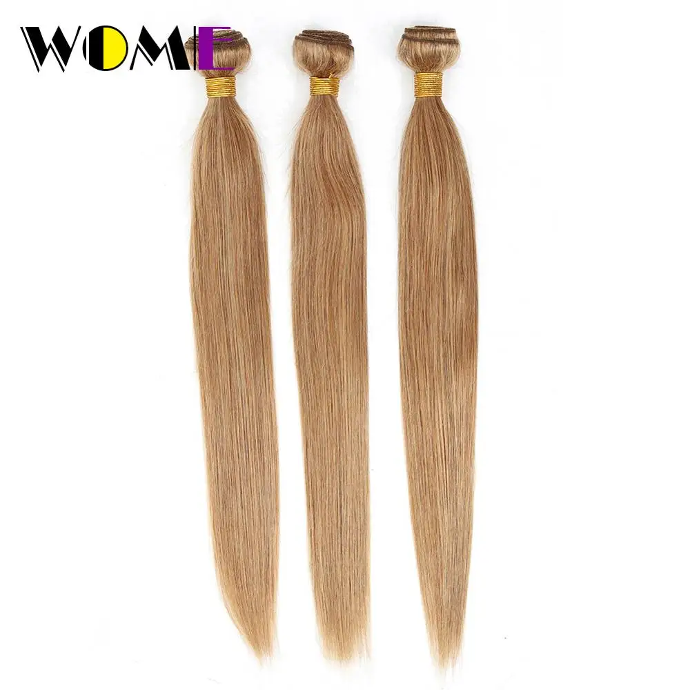 Wome Малазийские Волосы 3 пучка с 4x4 синтетическое закрытие шнурка прямые #27 медовый