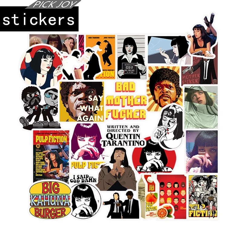 

50pcs Classic Movie Pulp Fiction Poster Stickers for Mobile Phone Laptop Luggage Suitcase Skateboard Guitar Decal Stickers