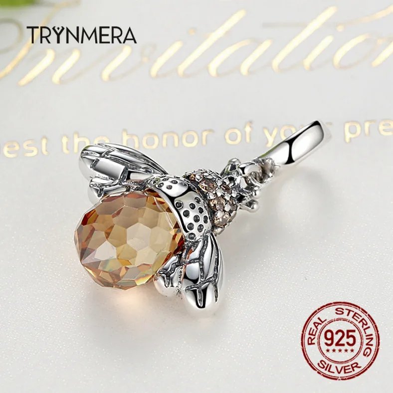 Trynmera Классический 925 стерлингового серебра оранжевое крыло Подвески пчелы для животных подходит браслет для женщин аксессуары B027
